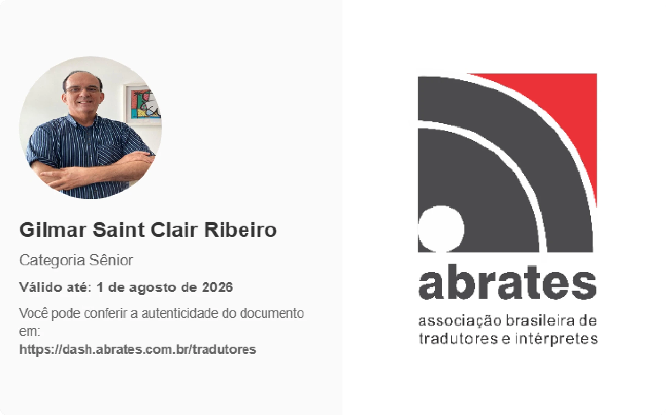 Carteira ABRATES categoria sênior de Gilmar Saint Clair Ribeiro
