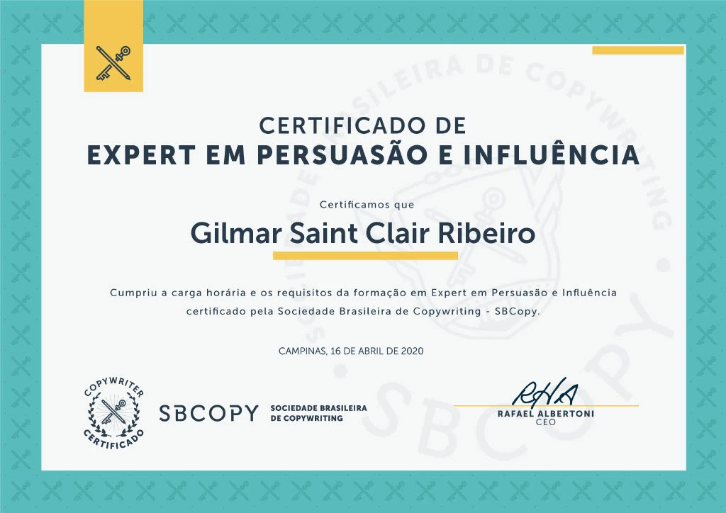 Certificado de persuasão e influência, SBCopy, 2020